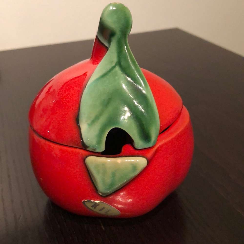 VTG Red Cherry w/Green Leaf Sugar Bowl